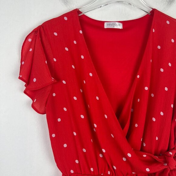 Vestique Polka Dot Tie Romper Lipstick Red Size Small S EUC L2611 - Picture 2 of 16